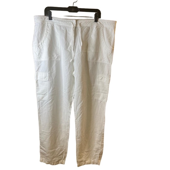 Eileen Fisher White Multiple Pockets Cargo Relaxed Fit Linen Blend Pants Size 18 - Picture 1 of 9
